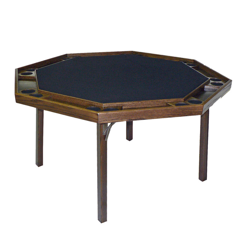 Table de poker à piédestal, 57", Chêne espagnol, Vinyle vert