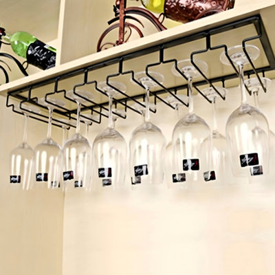 Under Cabinet Hanging Stemware Glass Rack, Kitchen Bar Use, Black