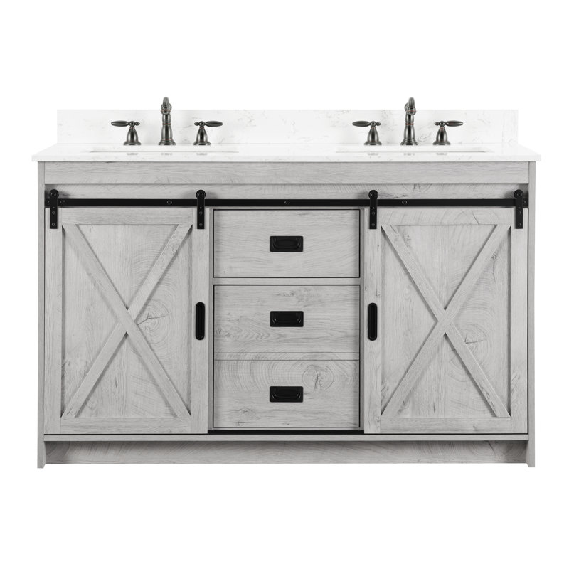 Ensemble de meuble-lavabo double 54 po Jillian, Blanc délavé