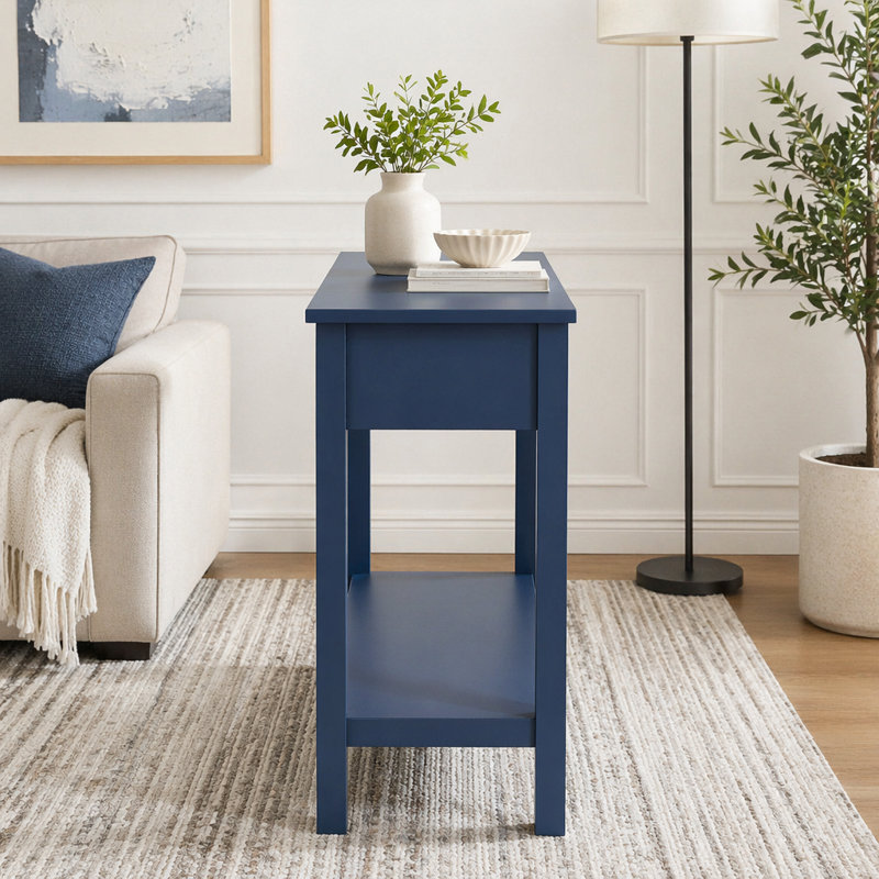 Table d'entrée 58,3 po en placage de sapin avec façades en nid d'abeille, console moderne élégante à 3 tiroirs et pieds en sapin massif
