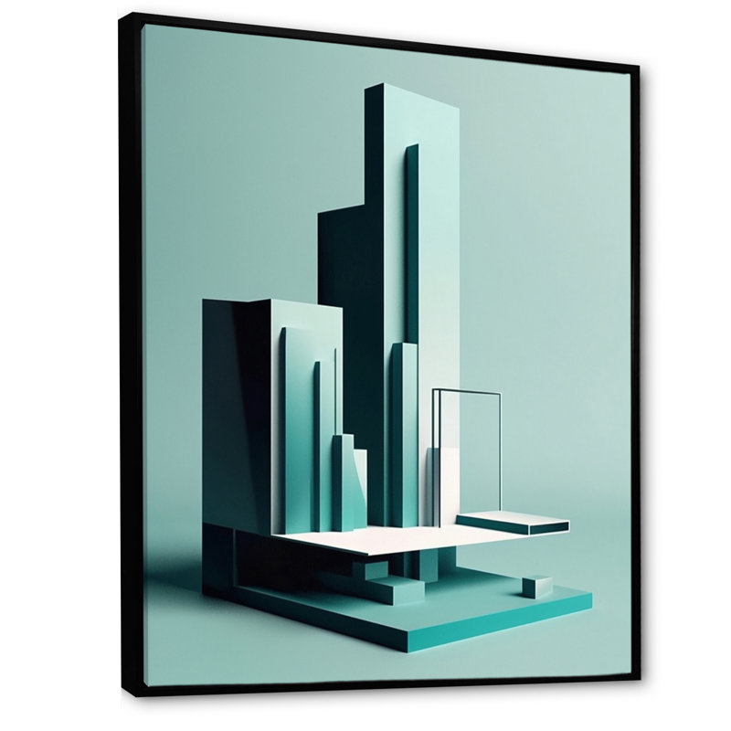 «Abstract Minimal Turquoise Architecture» sur toile, H 40 po x l 30 po x P 1,5 po, Cadre flottant noir