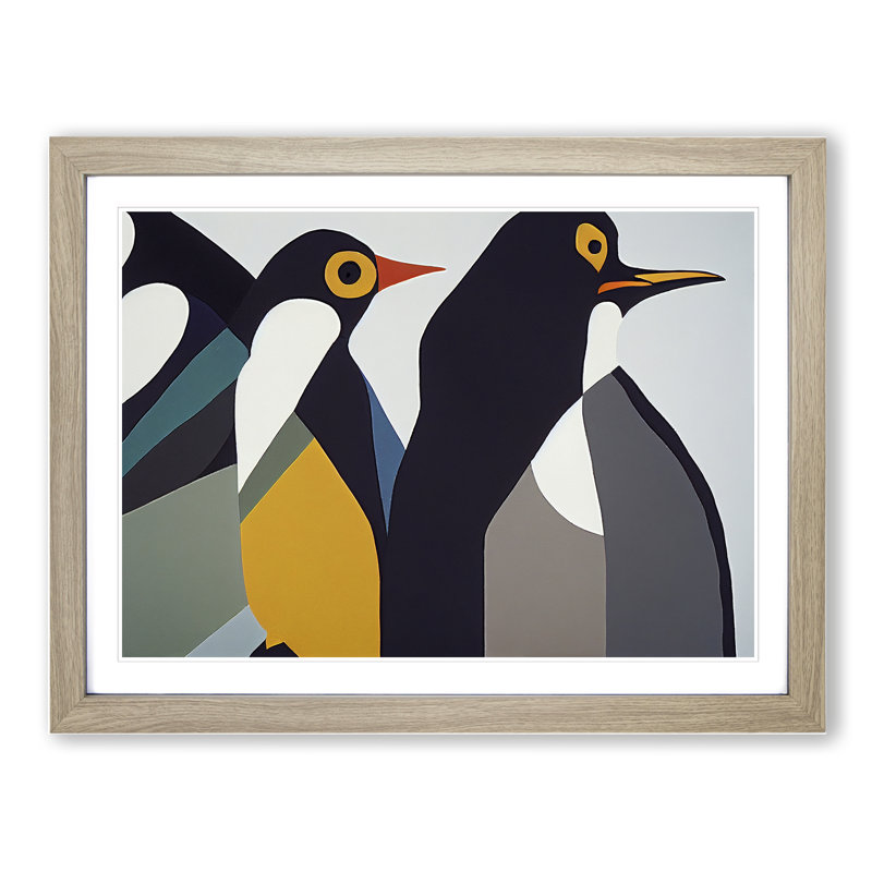 XH1022-6878X Penguins - Single Picture Frame Print, 46cm H x 64cm W x 2cm D, Oak Framed
