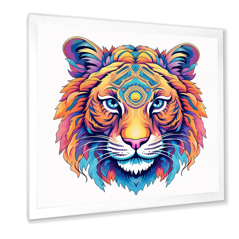 Tête de tigre vibrante - imprimé, H 24 po x l 24 po x P 1 po, Cadre simple blanc