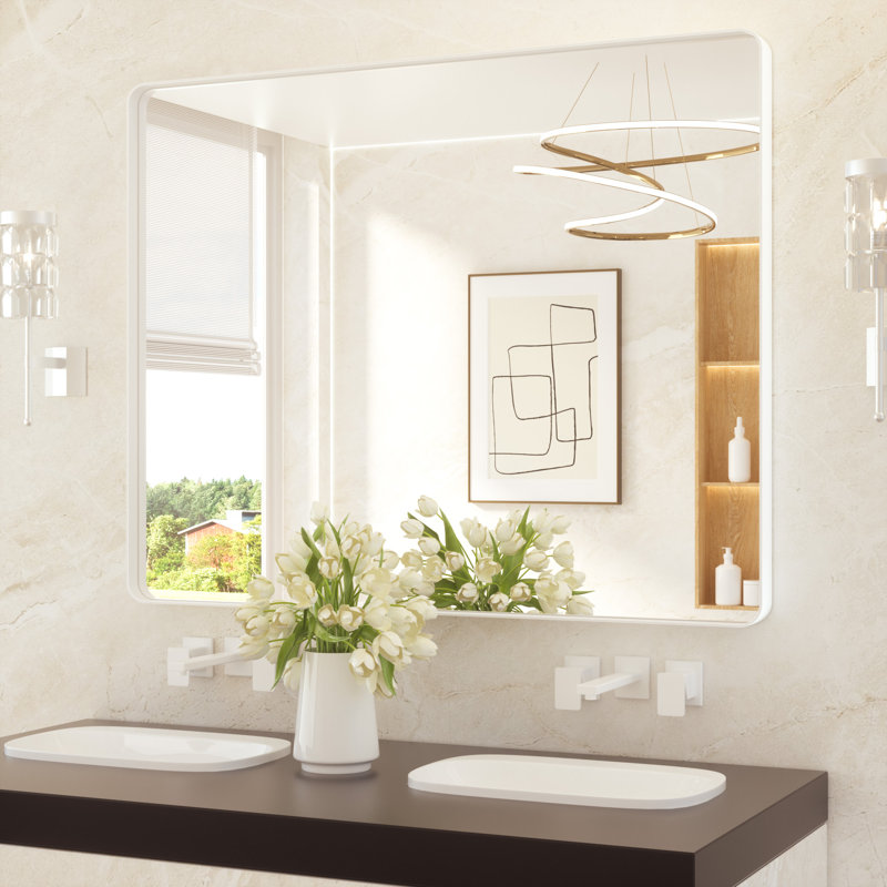 Miroir de salle de bain plombier en aluminium incassable et résistant à la rouille , Blanc, Rectangulaire, 40 po x 48 po