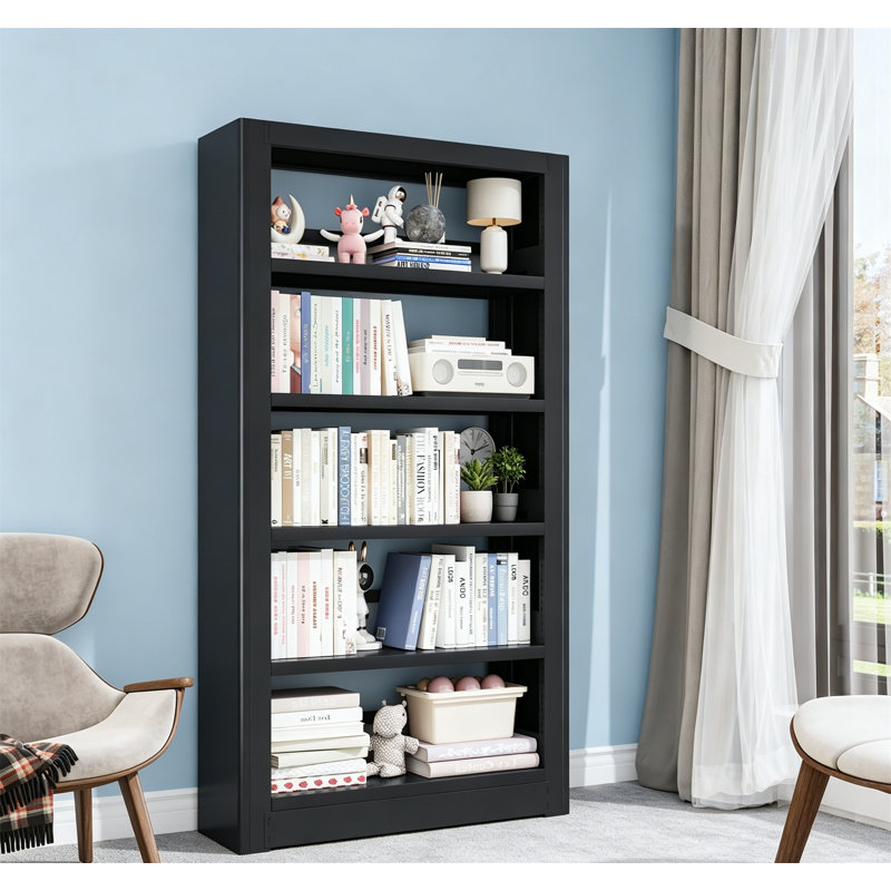 5-Tier Metal Bookcase with Adjustable Shelves, 69" Tall Modular Bookshelf for Library Office Living Room, Black