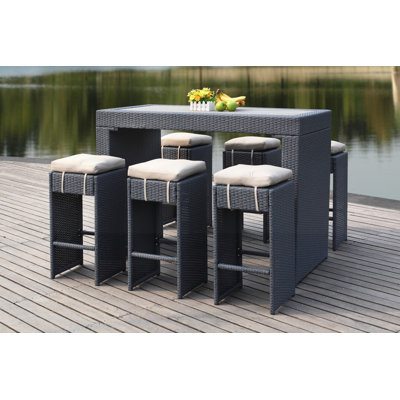 Motter 6 - Person Wicker Patio Dining Set with Rectangular Table , Cushions Included