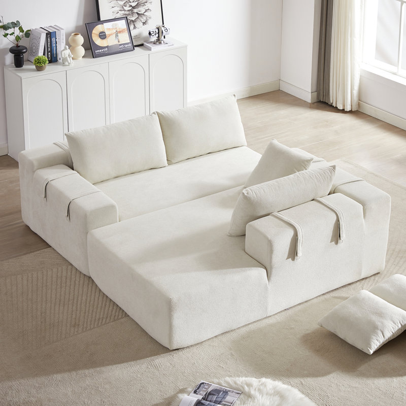 Salon modulaire rembourré en chenille Anmol - L 108 po en forme de L avec 6 coussins, méridienne combinée droite, confort au toucher doux