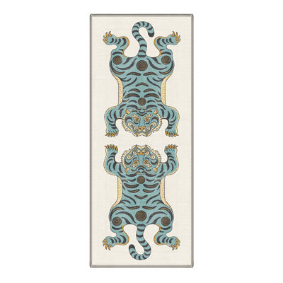 Tigris Animal Print Machine Washable Beige / Blue Indoor Area Rug with Non-Slip Backing