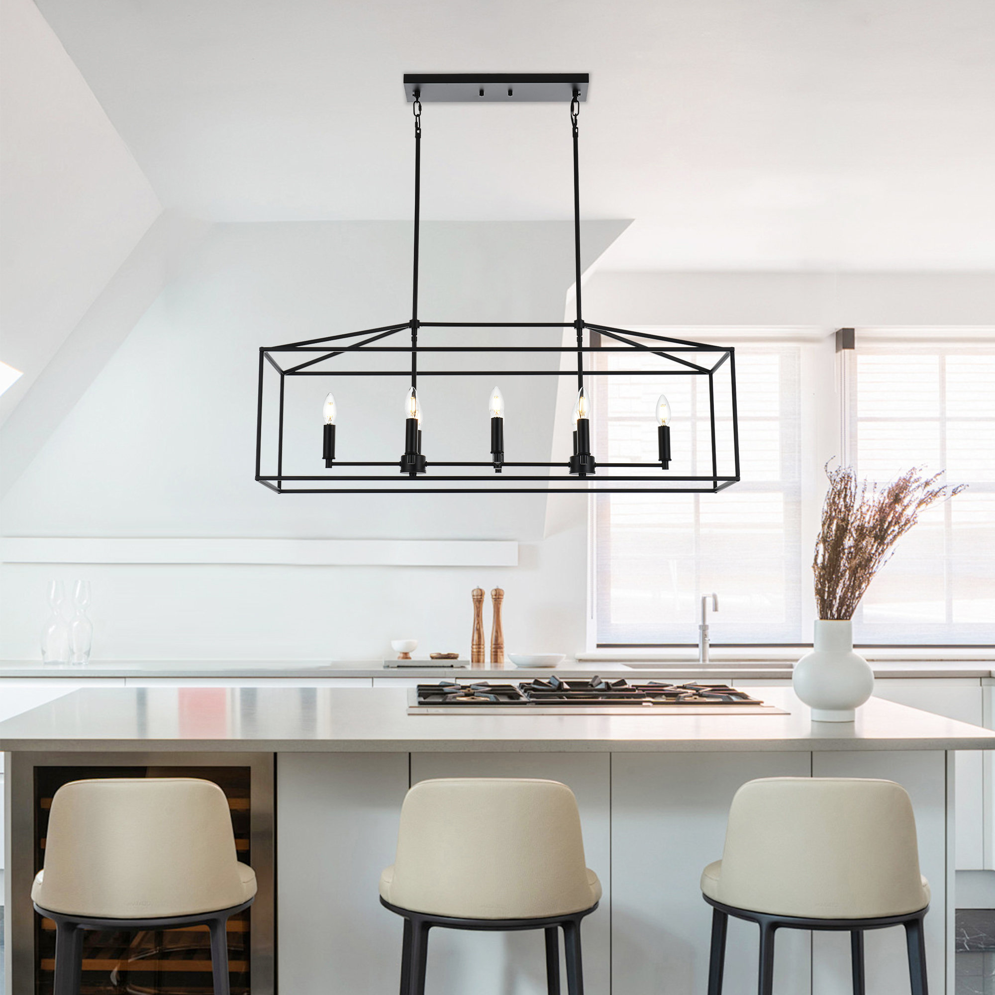 Gracie Oaks Altoona 8 - Light Matte Black Kitchen Island Pendant | Wayfair