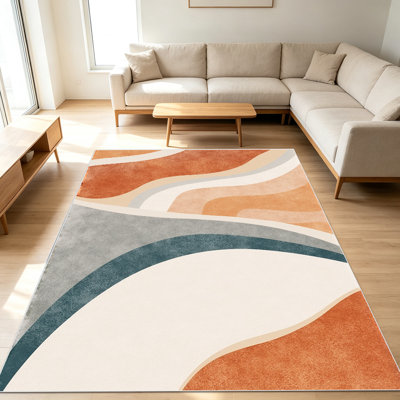 Tapis géométriques abstraits de 1 pièce pour le salon, doux et confortable, convenant à toutes les saisons, facile à entretenir, tapis d'intérieur lavable à la machine, convient à la chambre à coucher, à la salle à manger, au bureau, au balcon, au patio, à la maison, à la décoration extérieure.