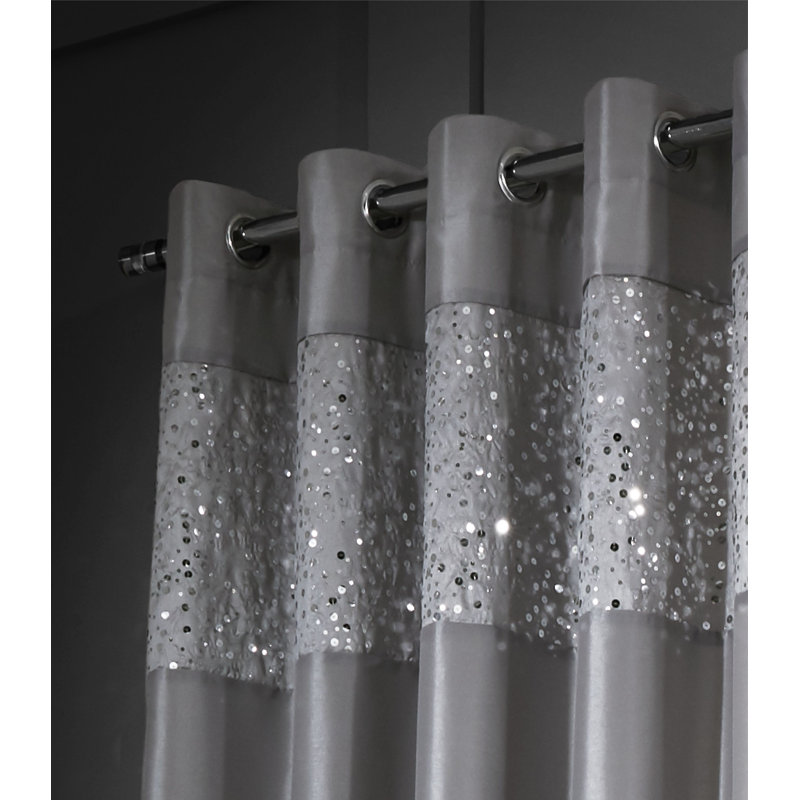 Glitzy Sequin Eyelet Curtains, 168 W x 229 D cm, Grey