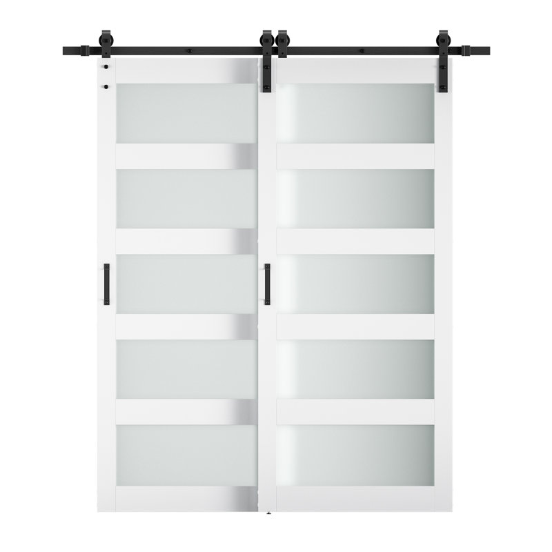 Portes de grange doubles à panneaux de verre avec portes de grange avec ensembles de quincaillerie d'installation (la taille n'inclut pas la zone de chevauchement: 7 po)