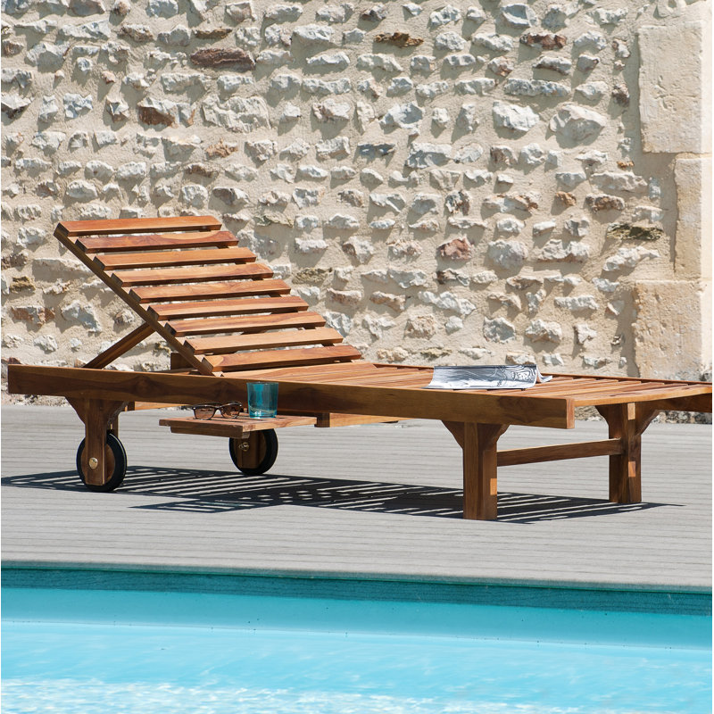 Zada 205cm Long Reclining Teak Single Chaise, Dark Brown