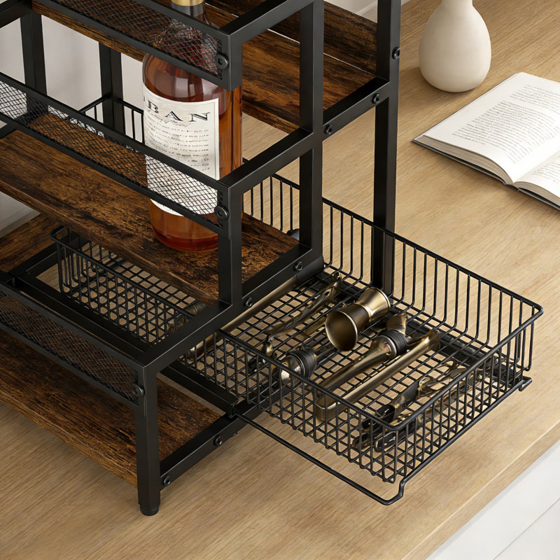 Étagère de cuisine à 3 niveaux pour bouteilles de sirop de café, spiritueux et condiments, rangement de comptoir robuste avec paniers amovibles
