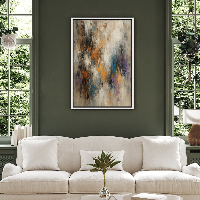 Abstrait coloré, art moderne, reproduction d'art sur toile encadrée, H 36 po x l 24 po, Blanc