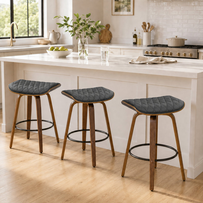 Tabourets de bar pivotants en similicuir Gerald, Noir, Counter Stool (25.39" Seat Height)