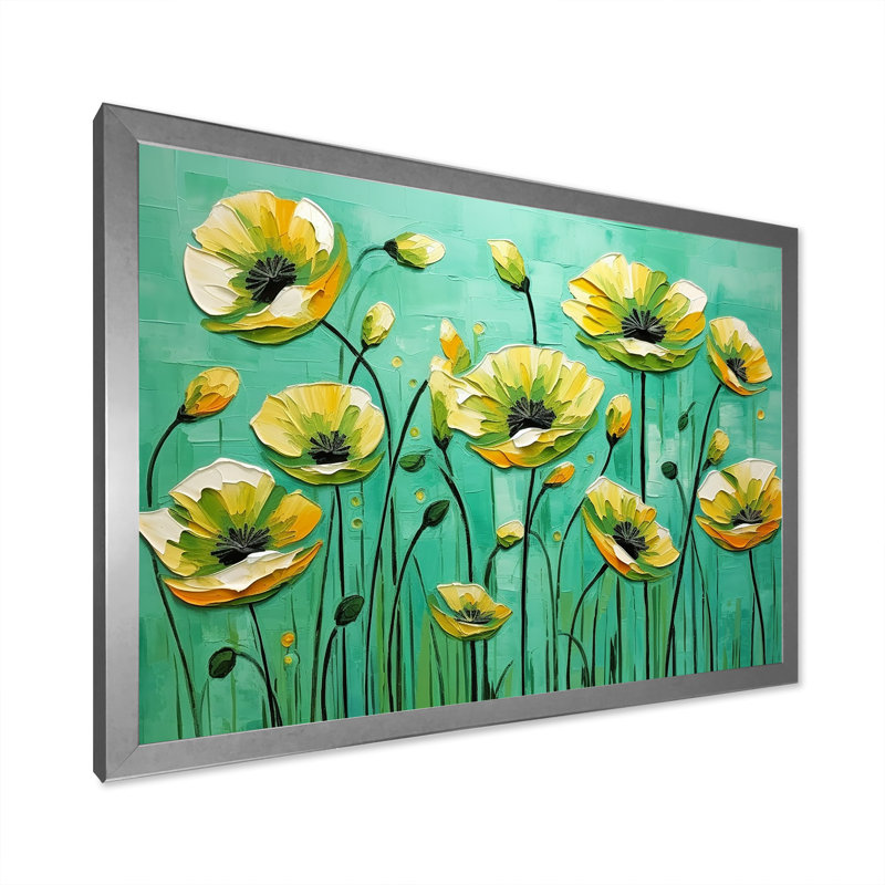 Émeraude élégance coquelicots dans la brise, Cadre simple argenté, H 30 po x l 40 po x P 1,5 po