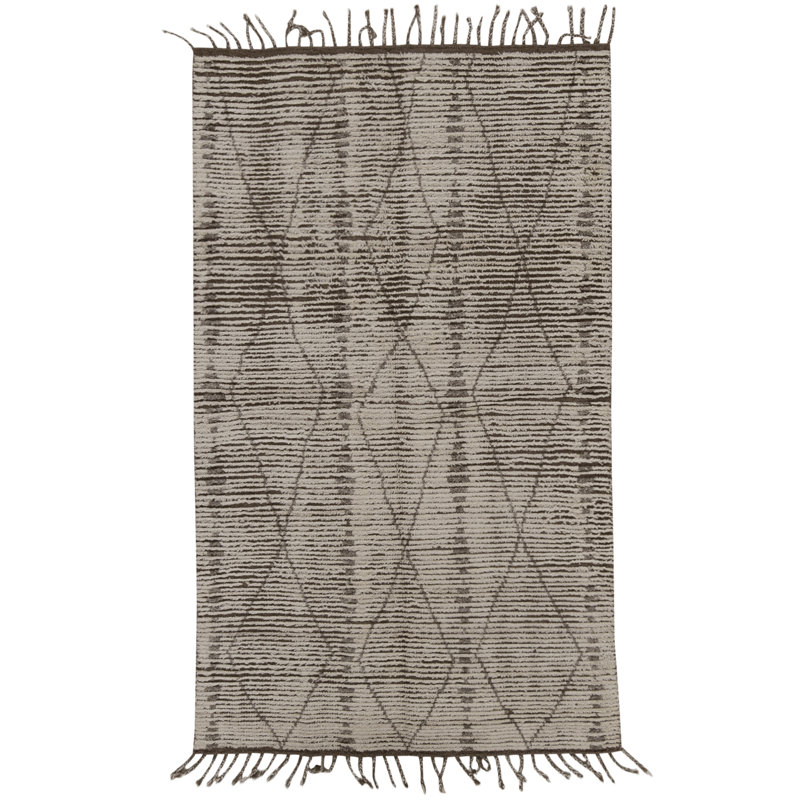 Hand Knotted Wool Area Rug in Beige And Brown