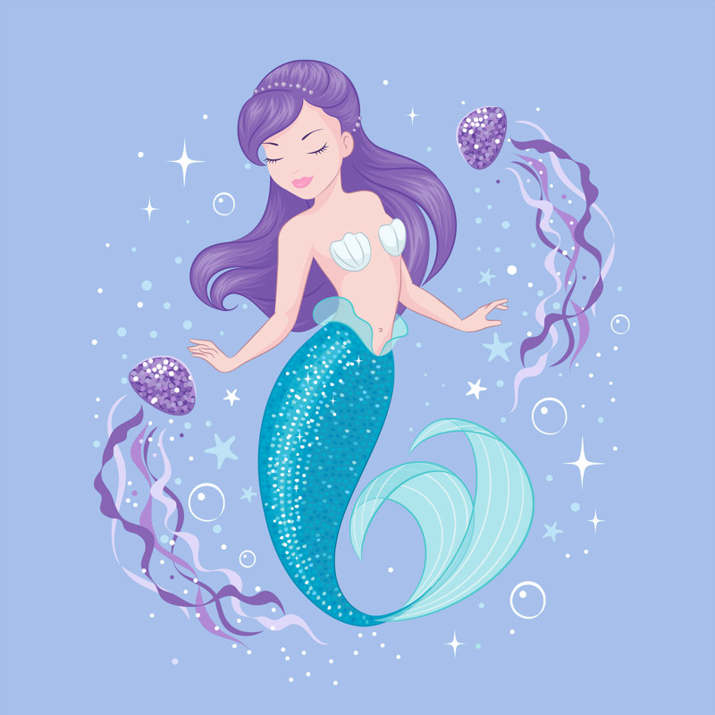 Purple Hair Mermaid by Ivan Pushkov - Wrapped Canvas Print, 30cm H x 30cm W x 3.8cm D