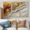 Rivière dorée de Calacatta, marbre abstrait I - décoration murale en marbre - 3 pièces
