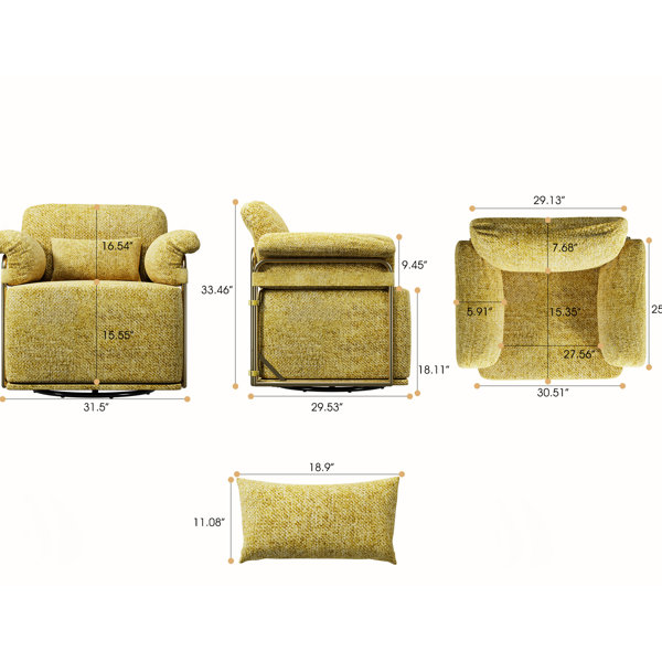 Ebern Designs Black Square Swivel Accent Reading Chair With Soft Fabric ...