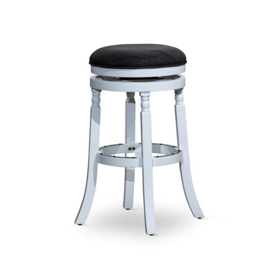 Tabouret de bar 76 cm (30 po) blanc, assise en tissu anthracite, pivotant, construction robuste, diamètre d'assise 43 cm (17 po), hauteur du comptoir ou standard. Tabouret blanc, structure en bois massif, rembourrage confortable.