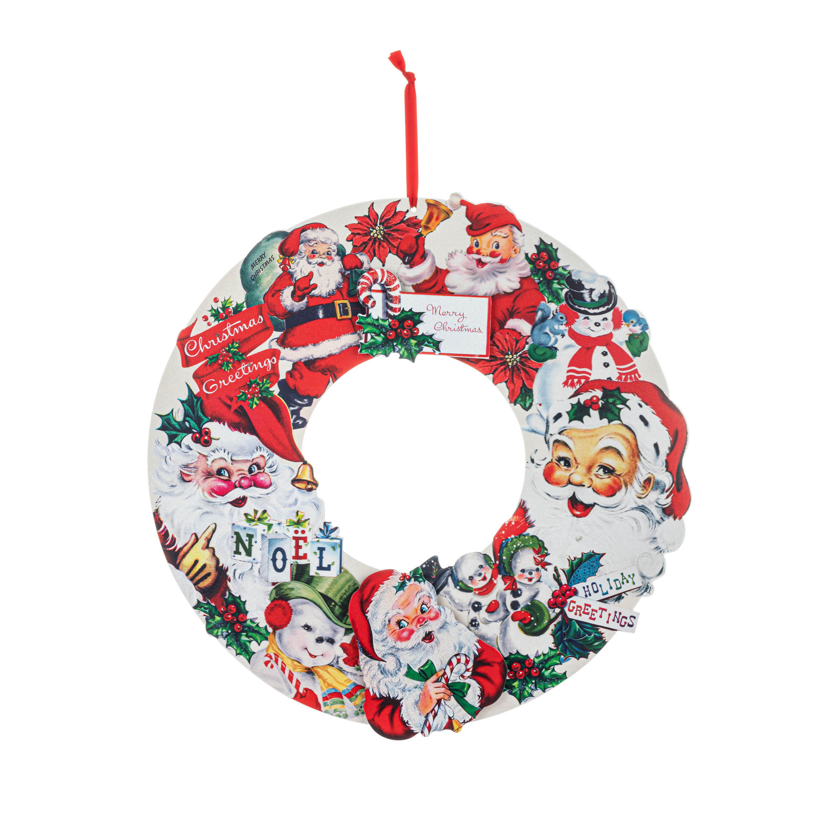 Nostalgic 18" Wooden Wreath - Vintage Santa Claus