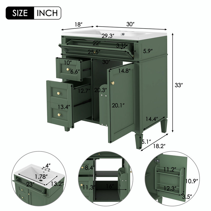  Meuble-lavabo simple avec plateau Sahori, Vert