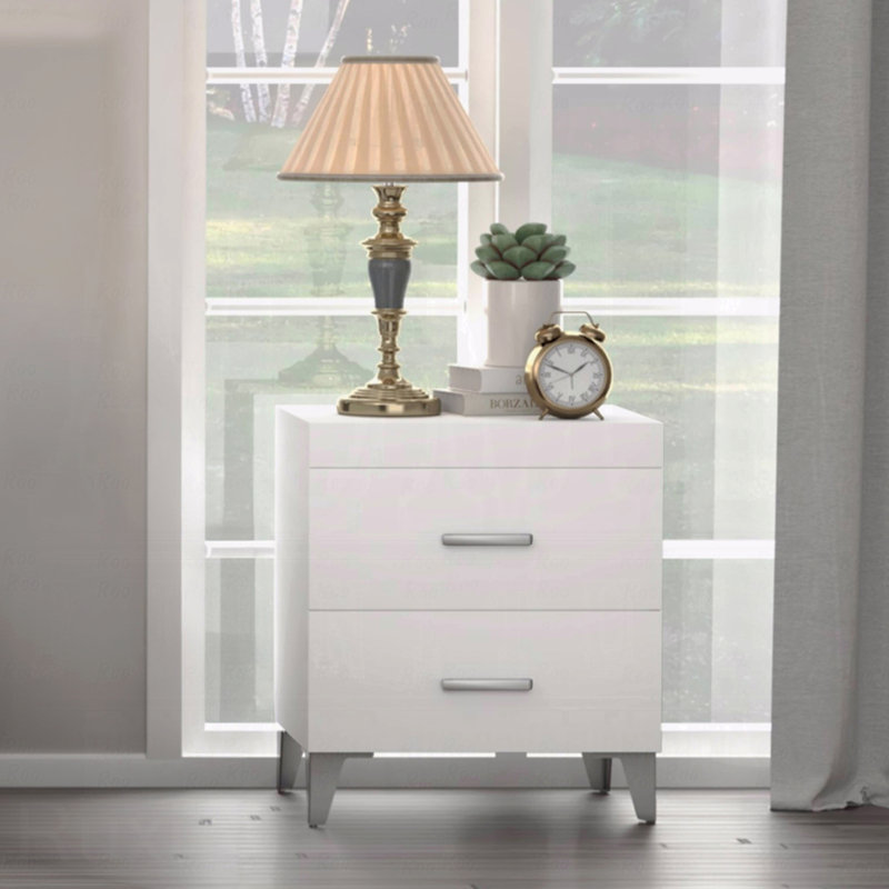 2-Drawers Bedroom Nightstand With Metal Legs
