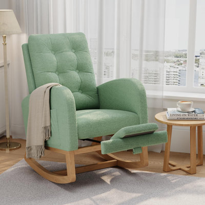 Adjustable Footrest Glider Armchair with Soft Fleece Lambswool Upholstery, High-Back Modern Nursery Rocking Chair for Living Room, Light Green (with Footrest)