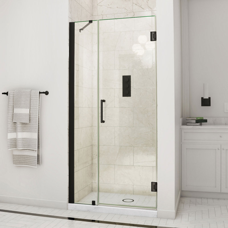Unidoor 39" W x 72" H  Hinged Frameless Shower Door with ClearMax™ Technology, Matte Black
