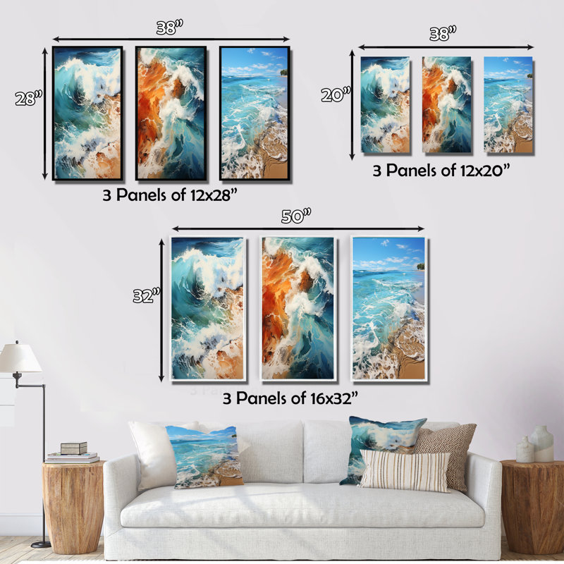 «Beach Photo Coastal Reverie», 3 pièces sur toile, Encadré naturel, H 32 po x l 48 po