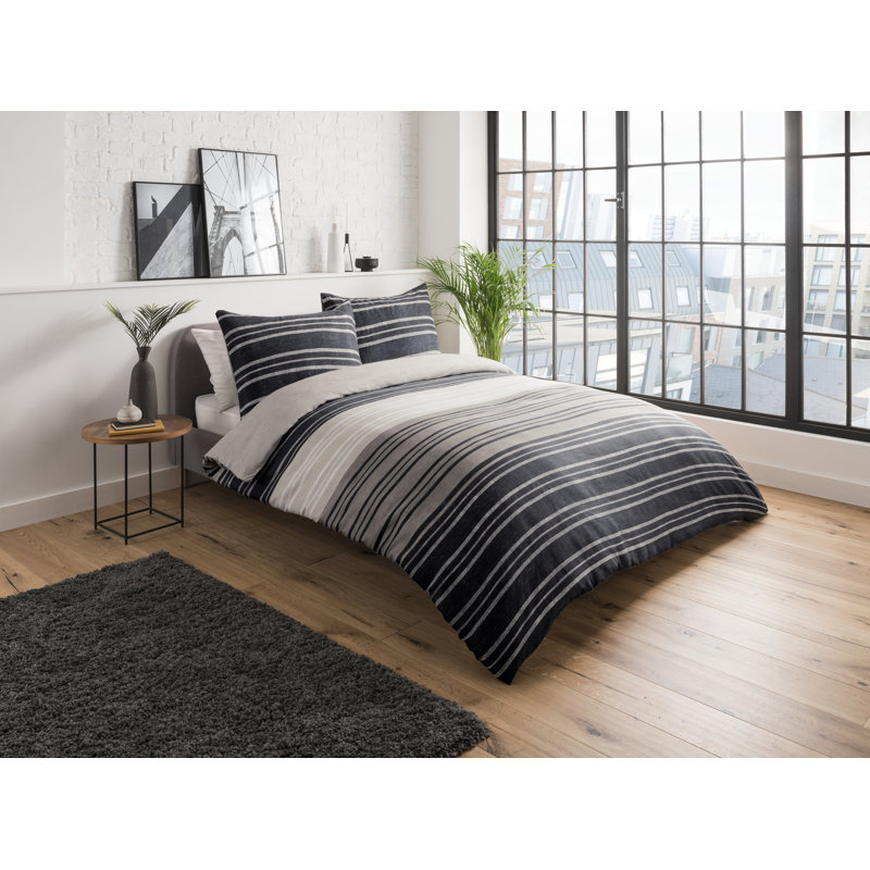 Mahn Striped Duvet Cover Set with Pillowcases, Double - 2 Pillowcases (80 x 80 cm), Brown