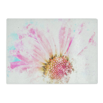Tempered Glass Pink Daisy Flower Chopping Board