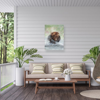 David Stribbling Bear Running Through Water Outdoor  Canvas