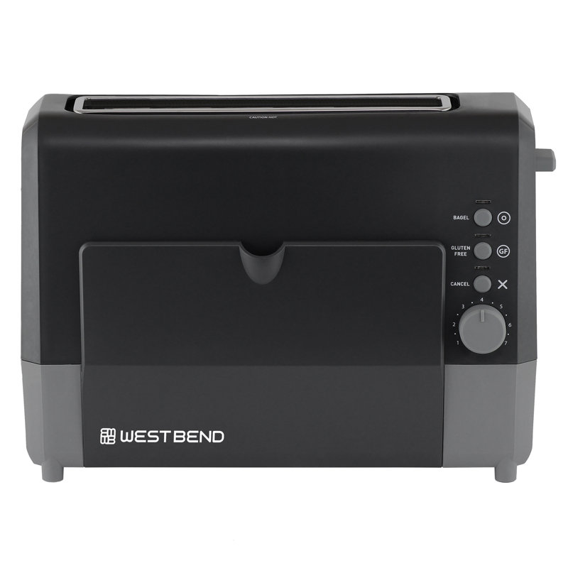 Black Stainless Steel 2-Slice Toaster with Wide Slot and Crumb Tray