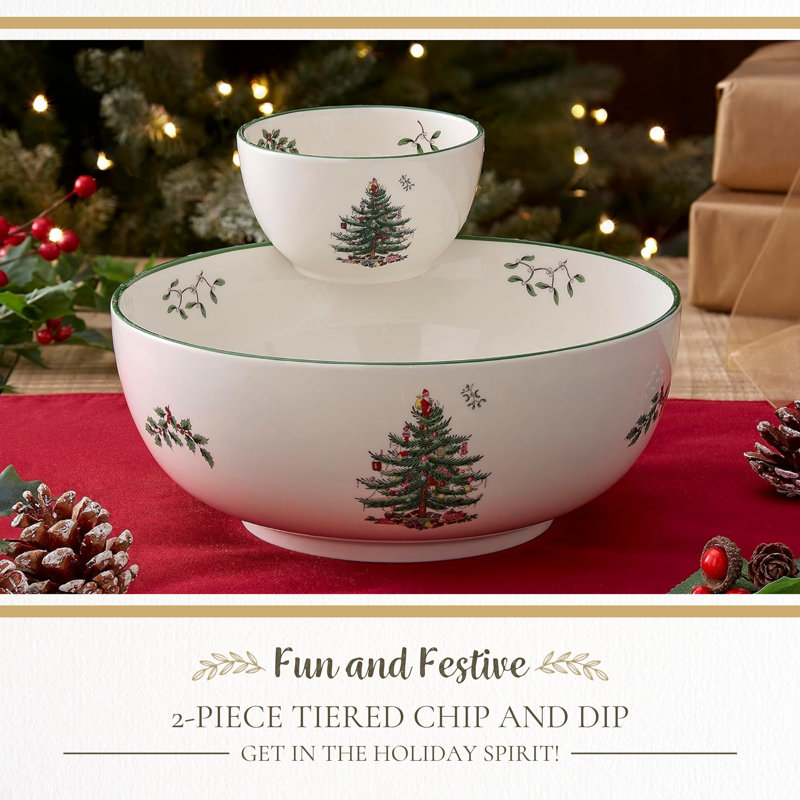 Spode Christmas Tree 2-Piece Tiered Chip & Dip - Set of 2