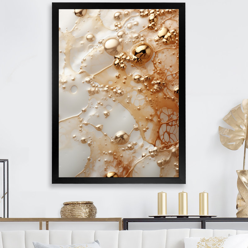Blanc et or Champagne Flow II - Champagne, art mural, Cadre photo noir, H 20 po x l 12 po x P 1 po