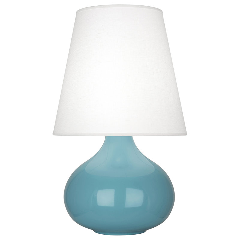 Small June Accent Lamp, Steel Blue, Oyster Linen