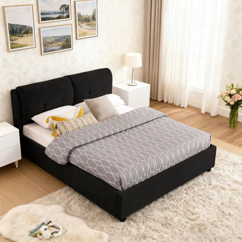 Lit plateforme tapissier avec rangement et tête de lit hydraulique en tissu chenille, pour le rangement des chambres modernes et élégantes