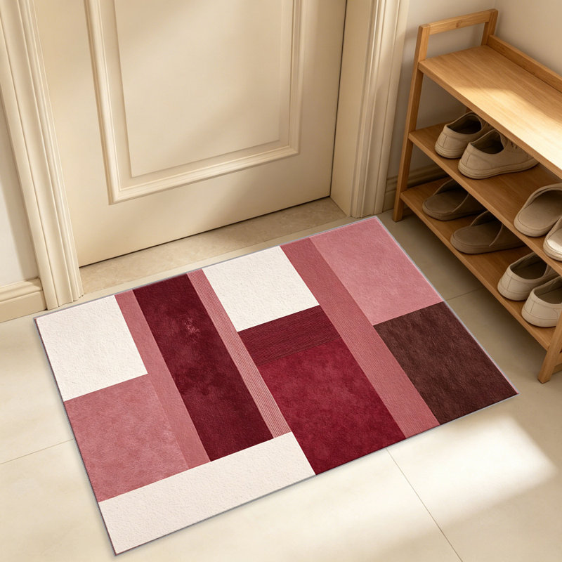 Red Abstract Striped carpet-easy to clean, machine-washable, soft and comfortable; suitable for door mats, kitchens, living rooms, bedrooms, corridors, and laundry areas. Easy to clean, durable carpet for home decoration.
