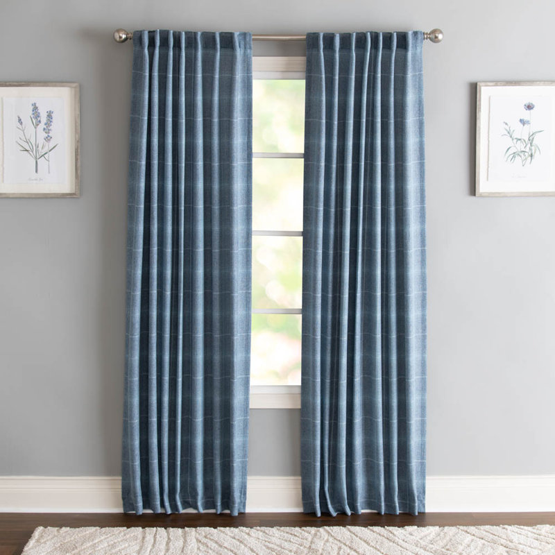 Erlandson 100% Polyester Light-Filtering Plaid Curtain Panel with Rod Pocket Top, 50" W x 95" L, Navy