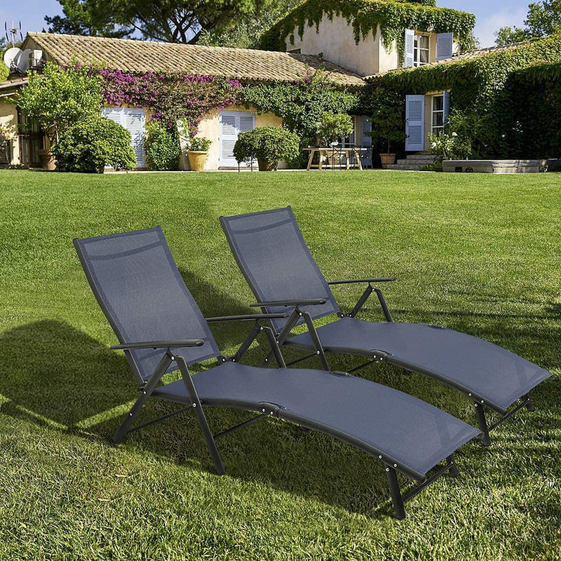 Flarrie Outdoor Rust-Resistant Metal Chaise Lounge, Blue