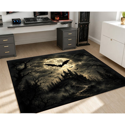 Tapis de style gothique d'Halloween, motif de chauve-souris foncé, tapis de sol antidérapant de conception artistique, décoration intérieure pour salon, chambre à coucher, entrée, porte d'entrée, cuisine, balcon, appartement
