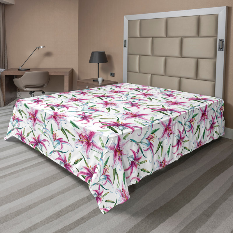 Ambesonne Top Flat Sheet Royal, Purple Green Floral 6, California King Flat Sheet