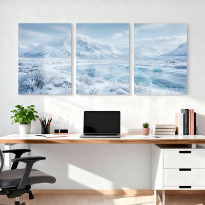 Paysage de montagne enneigée, reproduction d'art sur toile tendue sur toile, ensemble de 3, pour salon, chambre à coucher, décoration intérieure