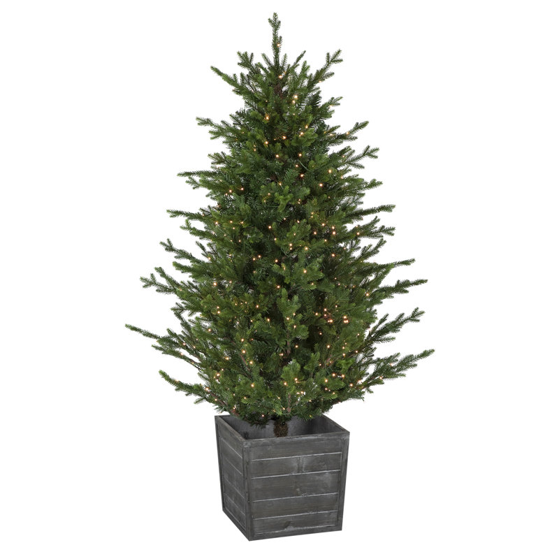 6' Pre-Lit Potted Deluxe Russian Pine Artificial Christmas Tree Warm White LED Lights