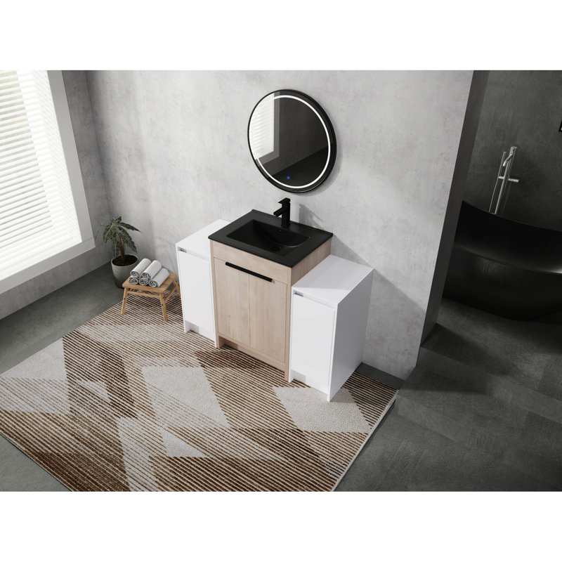 Armoire de salle de bain 48 po avec lavabo en céramique noire 2 compartiments, porte 48 po, 2 compartiments de rangement