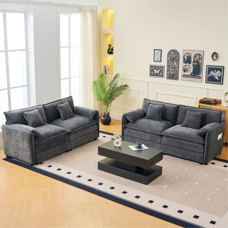 Canapé 2 pièces, ensemble de canapé moderne avec 4 coussins pour le bureau du salon