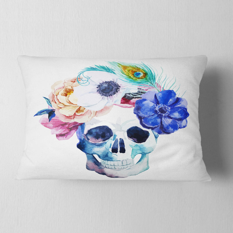 Anemones and Scull - Coussin décoratif à imprimé floral